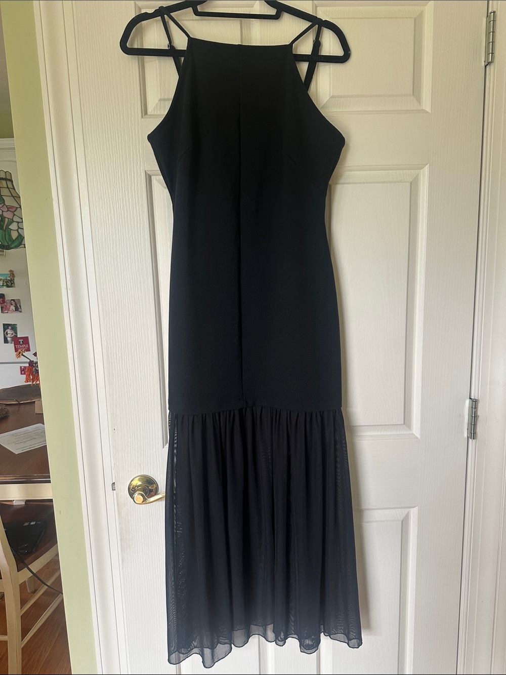 Anthropologie Black Midi Dress with Sheer Ruffled Hem
